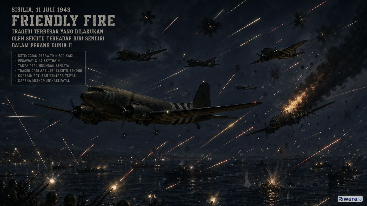 Tragedi Friendly Fire Sisilia 1943: Saat Armada Sekutu Menembak Jatuh Pesawat Sendiri dalam Kekacauan Terbesar di PD II